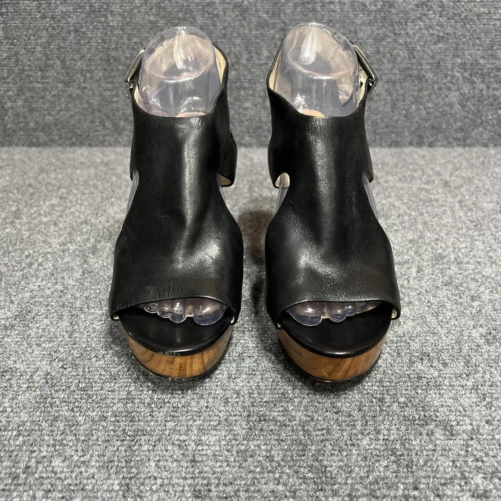Michael Kors Josephine Black Leather Platform Wedge Sandals Women's Size 8